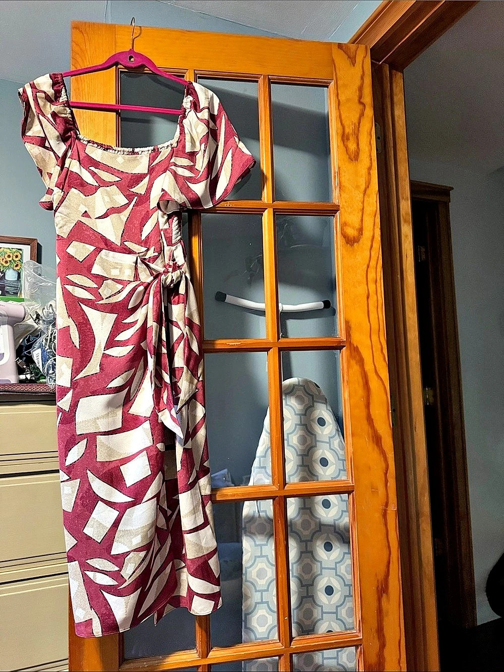 Nic + Zoe Shadow Blocks Dress Geometric Midi Dress in Red & Cream Size Medium